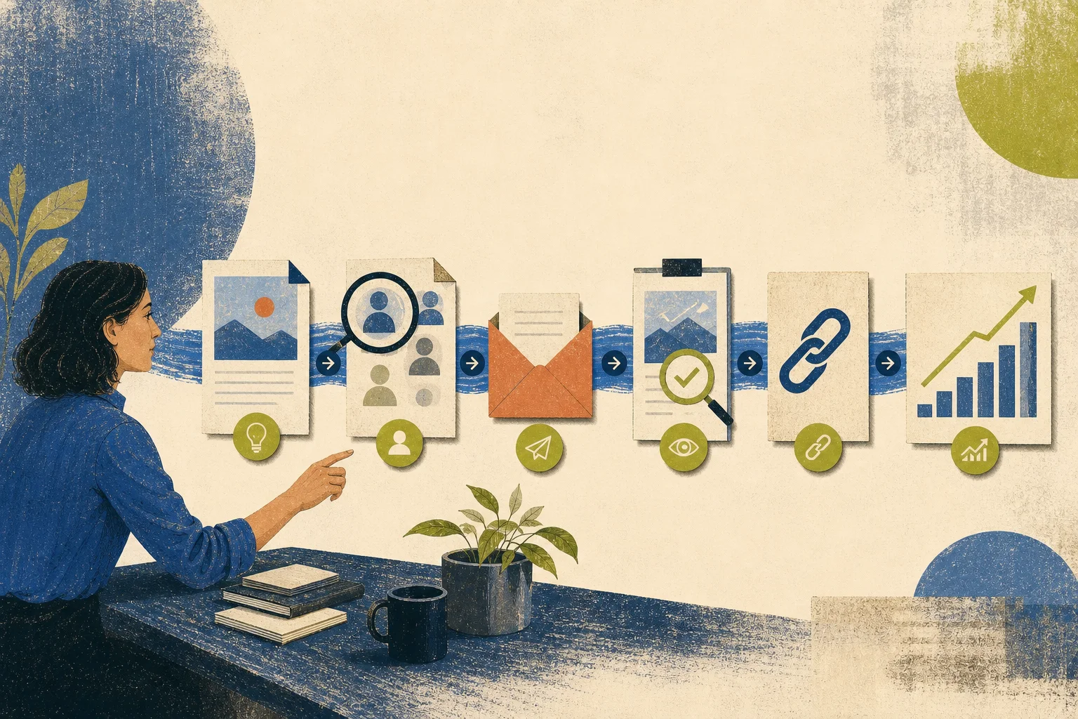 A step-by-step editorial workflow from useful content to qualified backlinks and measured growth