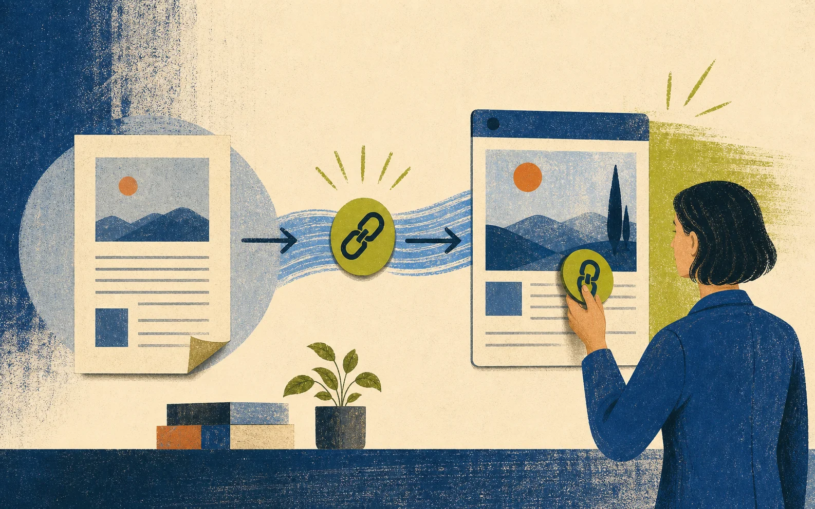 An editor choosing a natural link between two relevant web pages